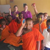 My friend and I with the young monks we taught